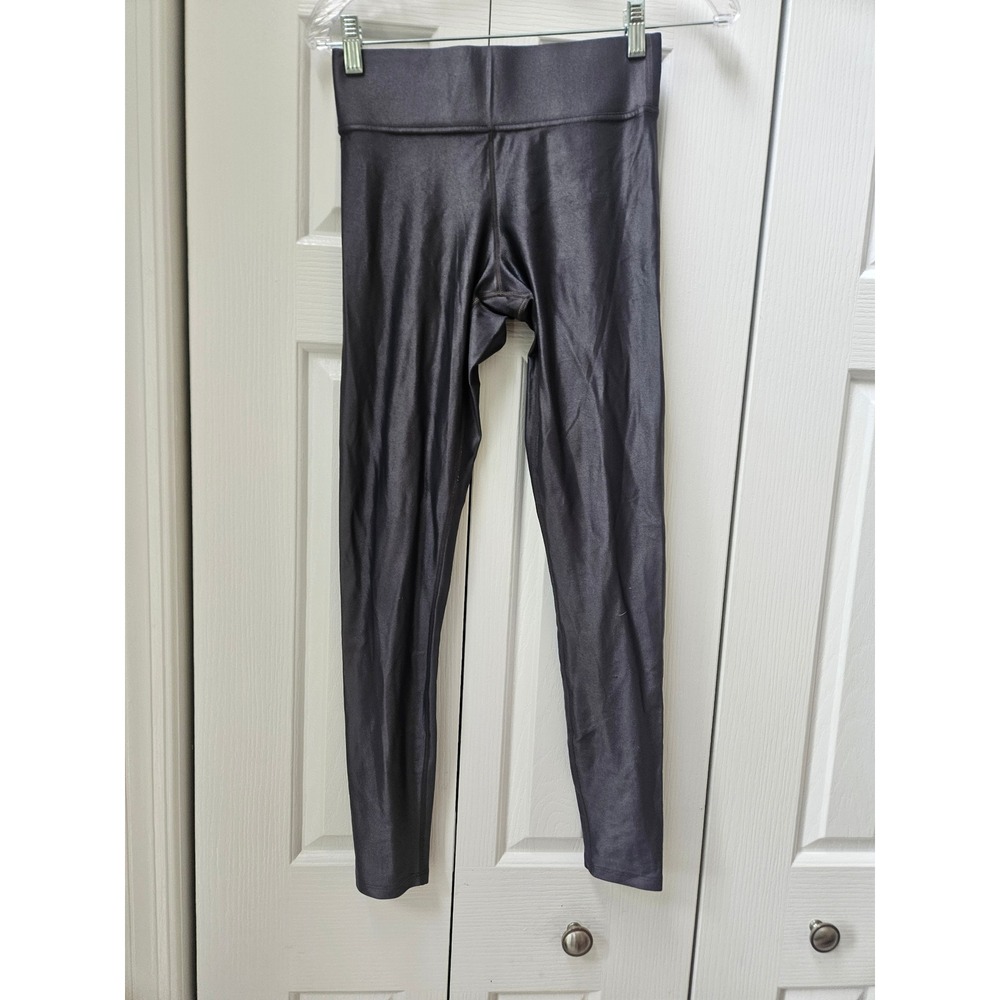 Carbon38 Takara High Waisted Metallic Leggings Gunmetal Grey Small Shiny Yoga